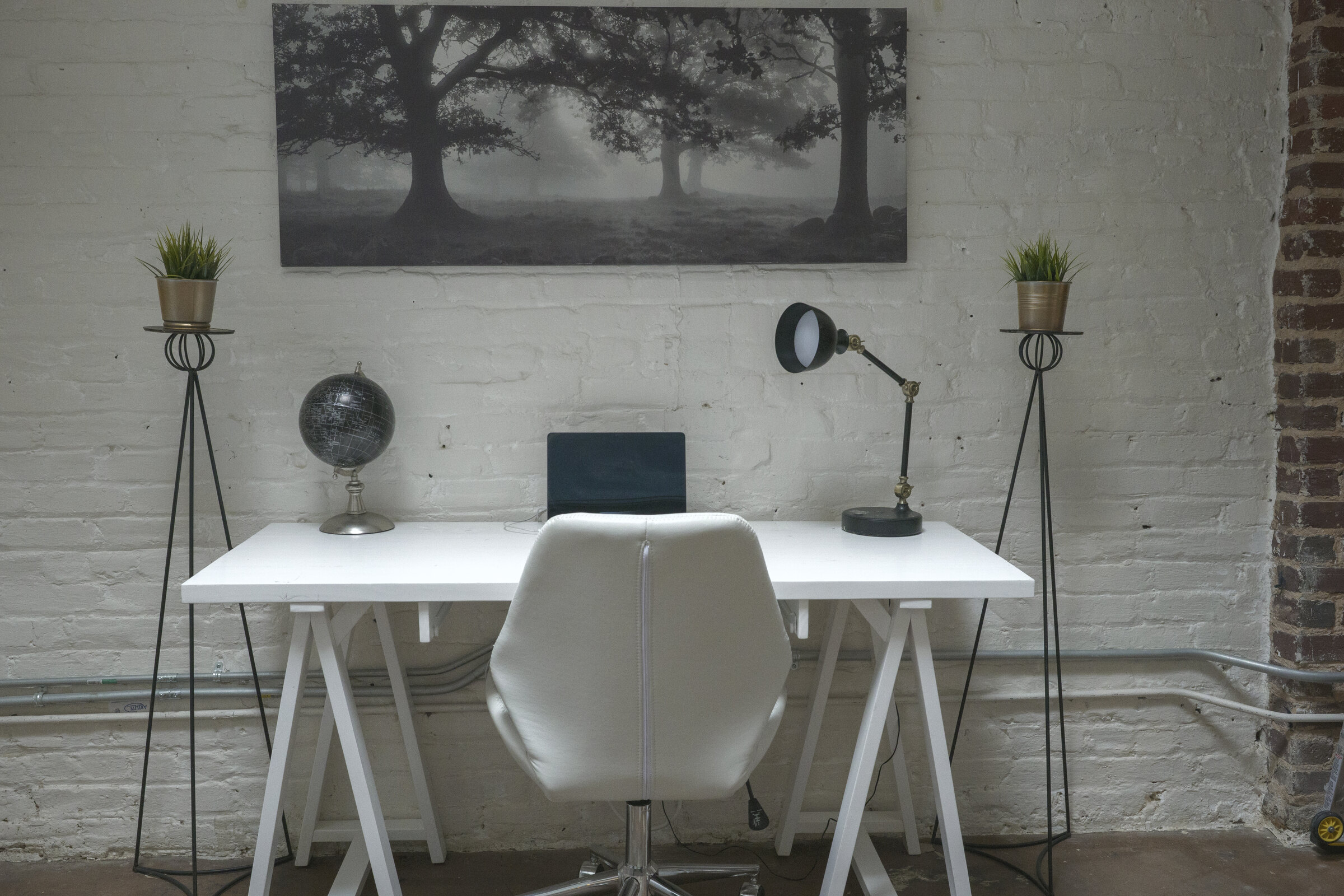 A clean workstation with twin lamps